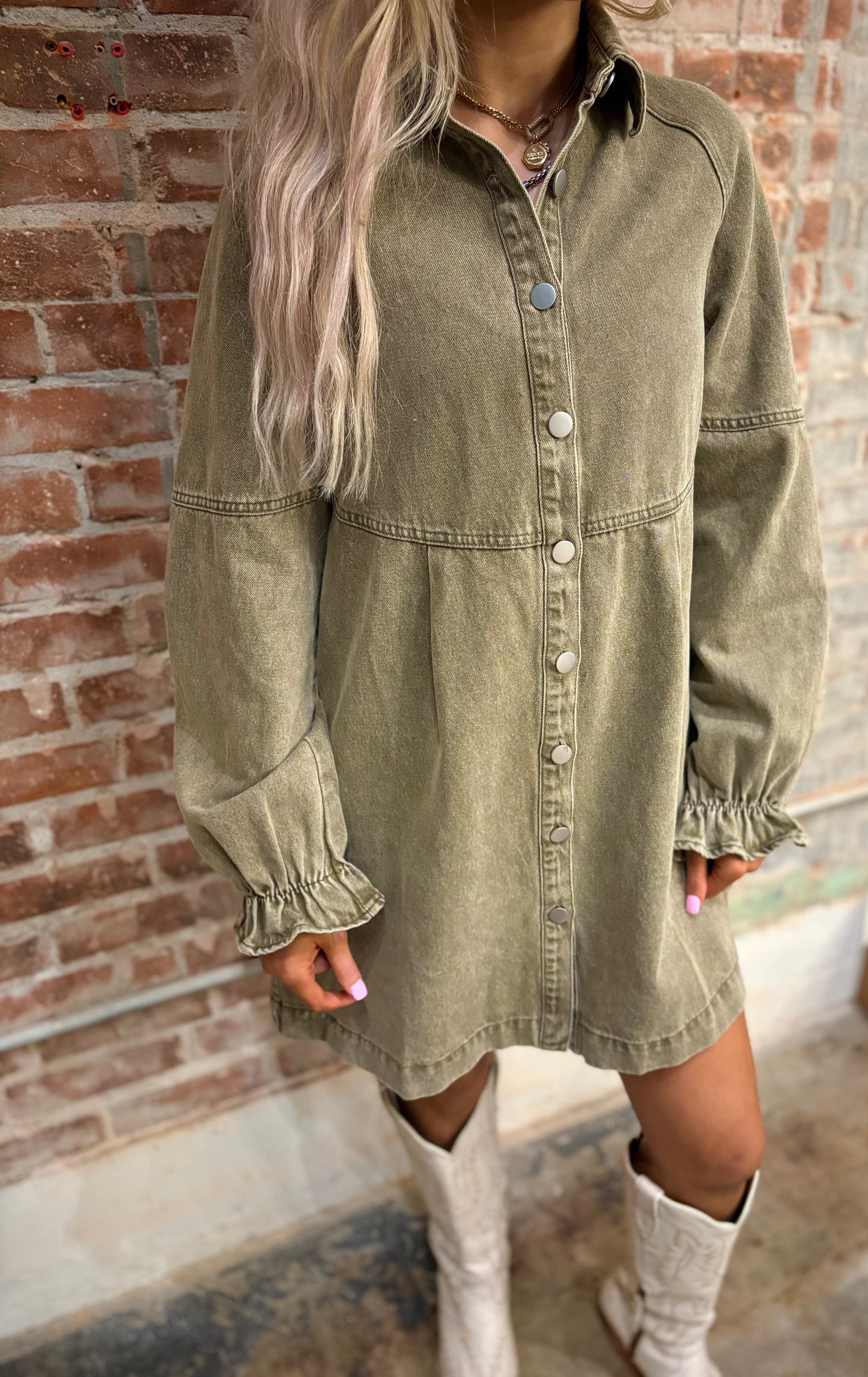 Olive denim dress